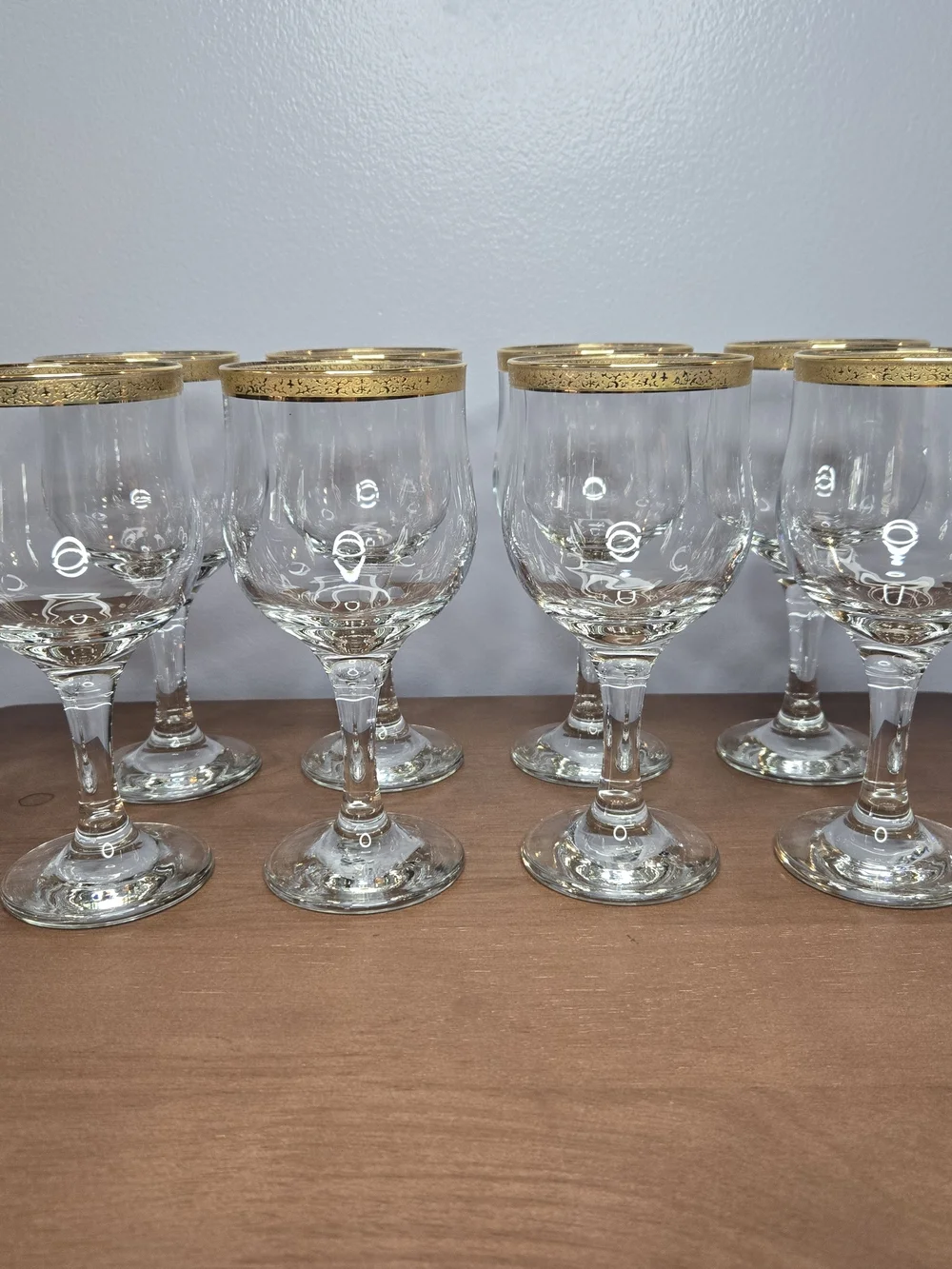 Gold Rim Crystal Wine Glasses - Set of 8